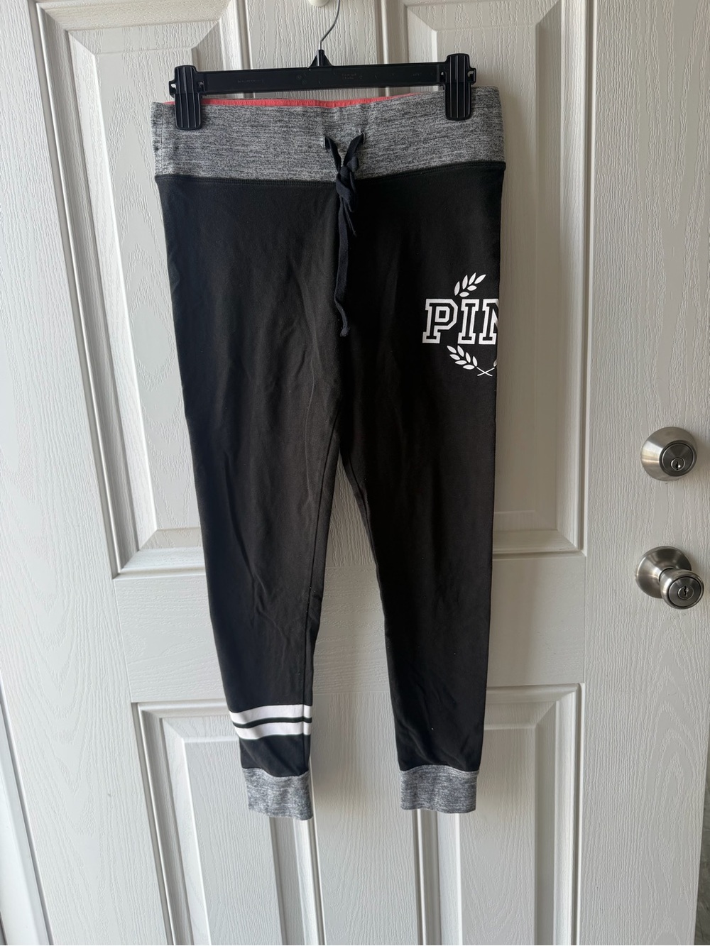 PINK Victoria's Secret Black yoga Pants with Gray Waistband